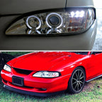 1994-1998 Ford Mustang SN95 Dual Halo Projector Headlights (Chrome Housing / Clear Lens)