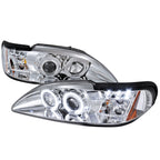 1994-1998 Ford Mustang SN95 Dual Halo Projector Headlights (Chrome Housing / Clear Lens)