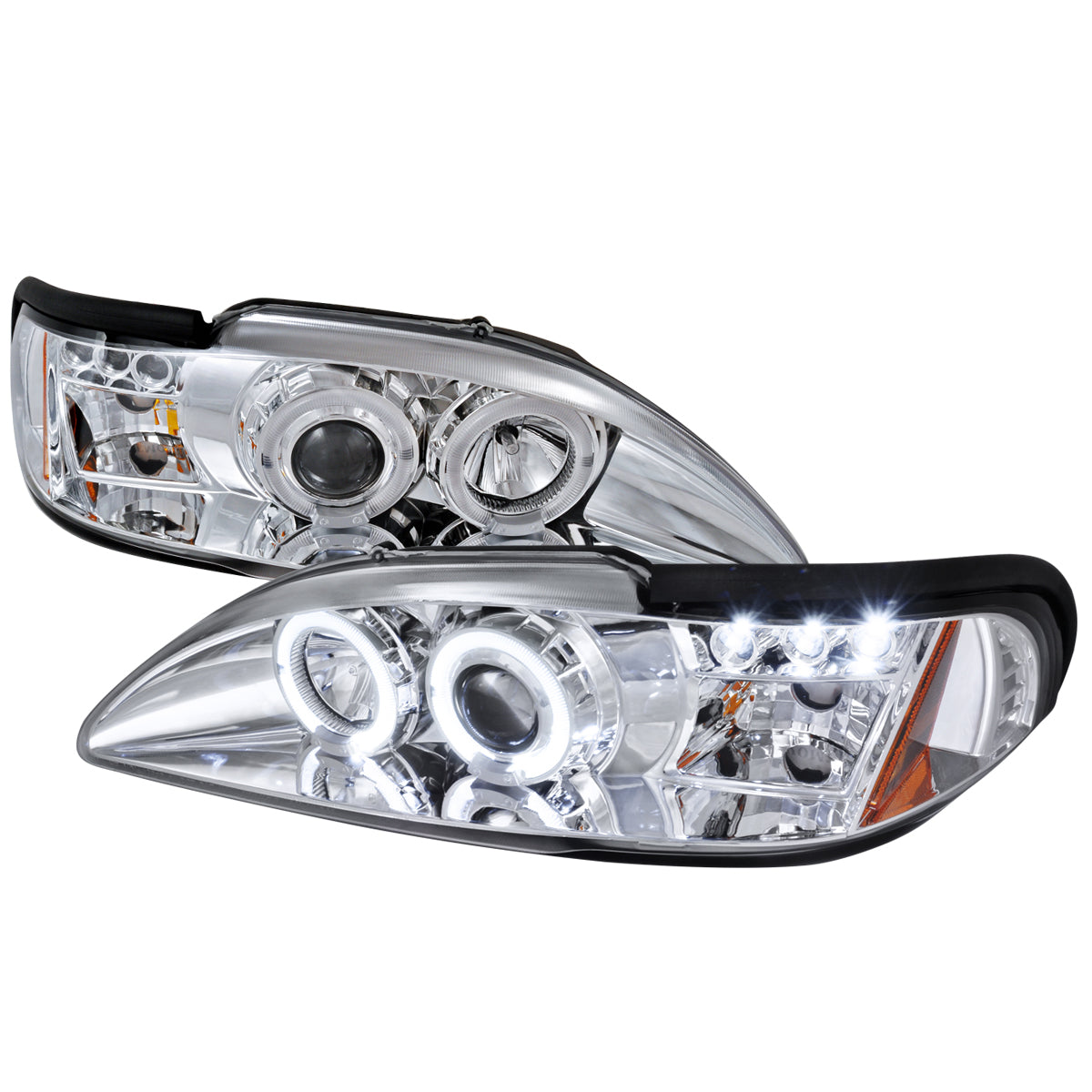 1994-1998 Ford Mustang SN95 Dual Halo Projector Headlights (Chrome Housing / Clear Lens)