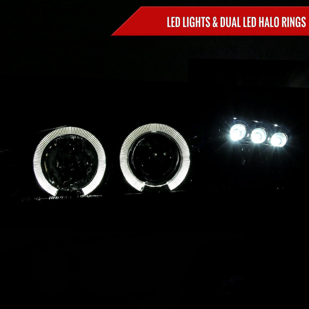 1994-1998 Ford Mustang SN95 Dual Halo Projector Headlights (Glossy Black Housing / Smoked Lens)