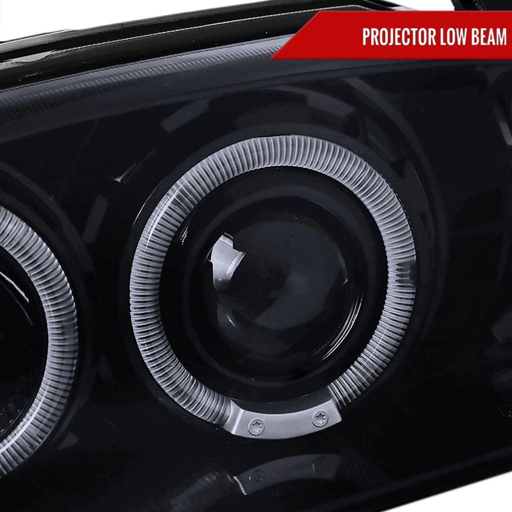 1994-1998 Ford Mustang SN95 Dual Halo Projector Headlights (Glossy Black Housing / Smoked Lens)