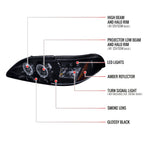 1994-1998 Ford Mustang SN95 Dual Halo Projector Headlights (Glossy Black Housing / Smoked Lens)