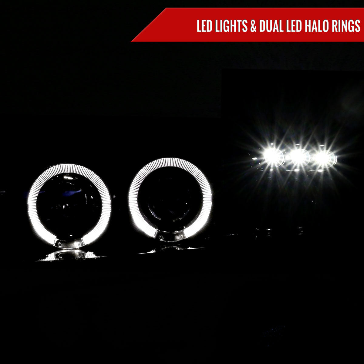 1994-1998 Ford Mustang SN95 Dual Halo V2 Projector Headlights (Glossy Black Housing / Smoked Lens)