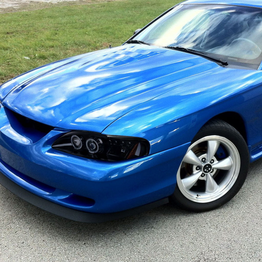 1994-1998 Ford Mustang SN95 Dual Halo V2 Projector Headlights (Glossy Black Housing / Smoked Lens)