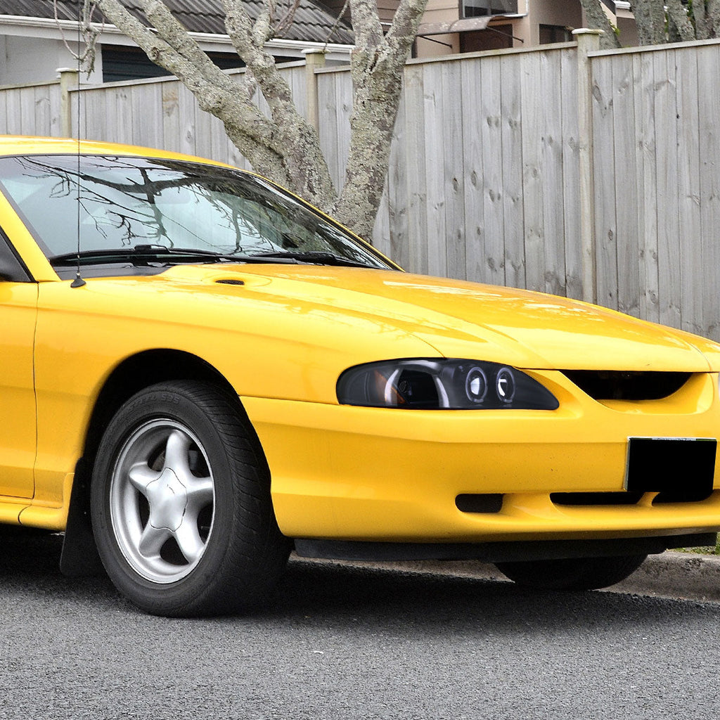 1994-1998 Ford Mustang SN95 Dual Halo V2 Projector Headlights (Glossy Black Housing / Smoked Lens)