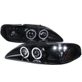 1994-1998 Ford Mustang SN95 Dual Halo V2 Projector Headlights (Glossy Black Housing / Smoked Lens)