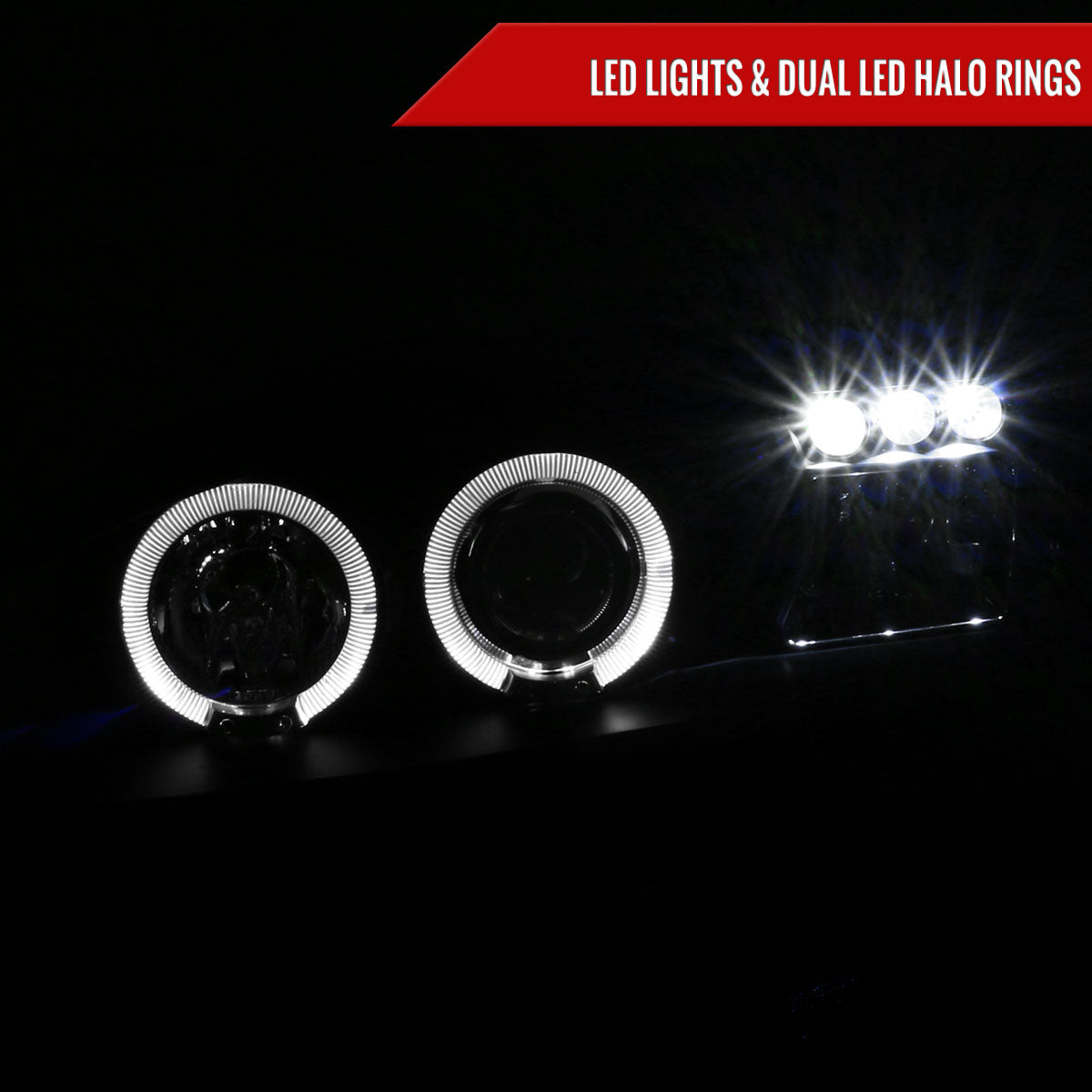 1994-1998 Ford Mustang SN95 Dual Halo Projector Headlights (Matte Black Housing / Clear Lens)