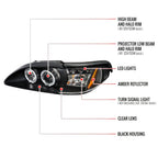 1994-1998 Ford Mustang SN95 Dual Halo Projector Headlights (Matte Black Housing / Clear Lens)