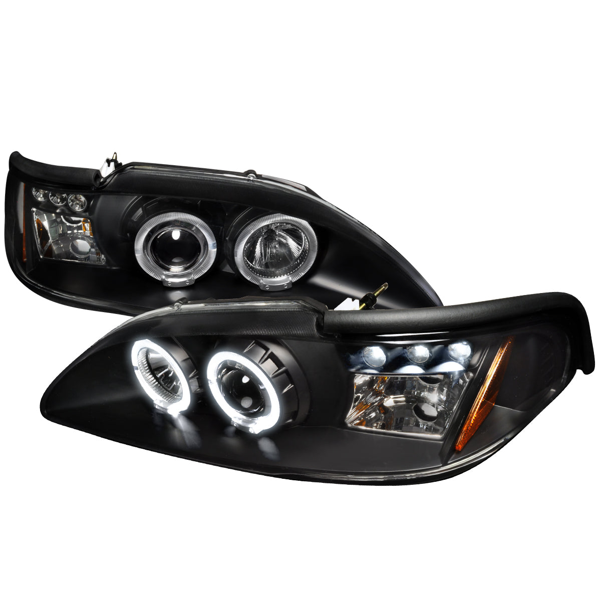 1994-1998 Ford Mustang SN95 Dual Halo Projector Headlights (Matte Black Housing / Clear Lens)