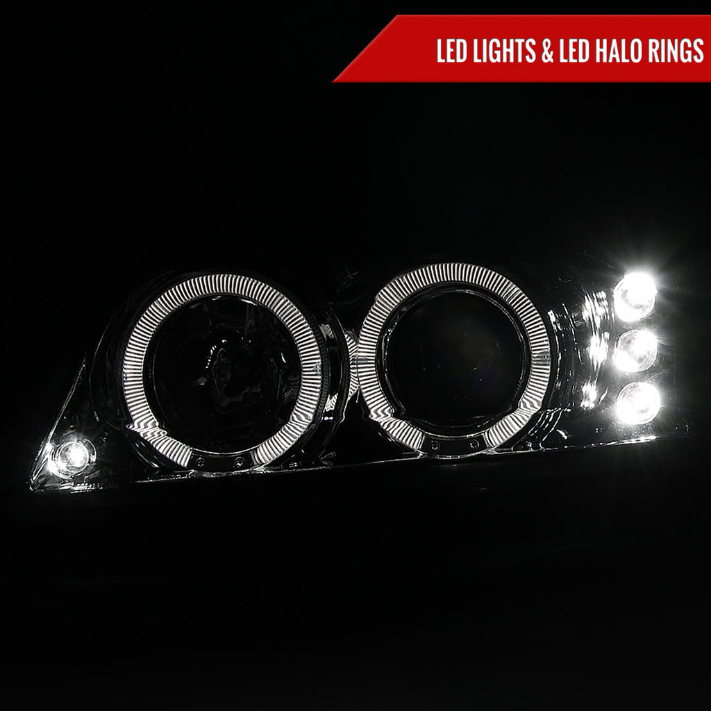 1999-2004 Ford Mustang New Edge Dual Halo Projector Headlights (Chrome Housing / Clear Lens)