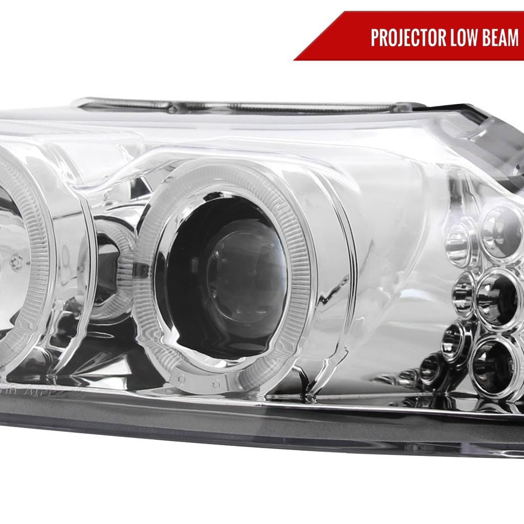 1999-2004 Ford Mustang New Edge Dual Halo Projector Headlights (Chrome Housing / Clear Lens)