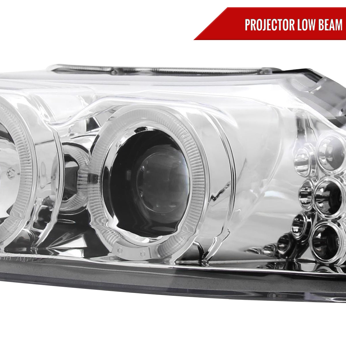 1999-2004 Ford Mustang New Edge Dual Halo Projector Headlights (Chrome Housing / Clear Lens)