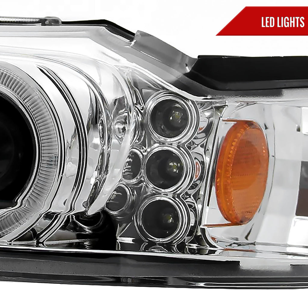 1999-2004 Ford Mustang New Edge Dual Halo Projector Headlights (Chrome Housing / Clear Lens)