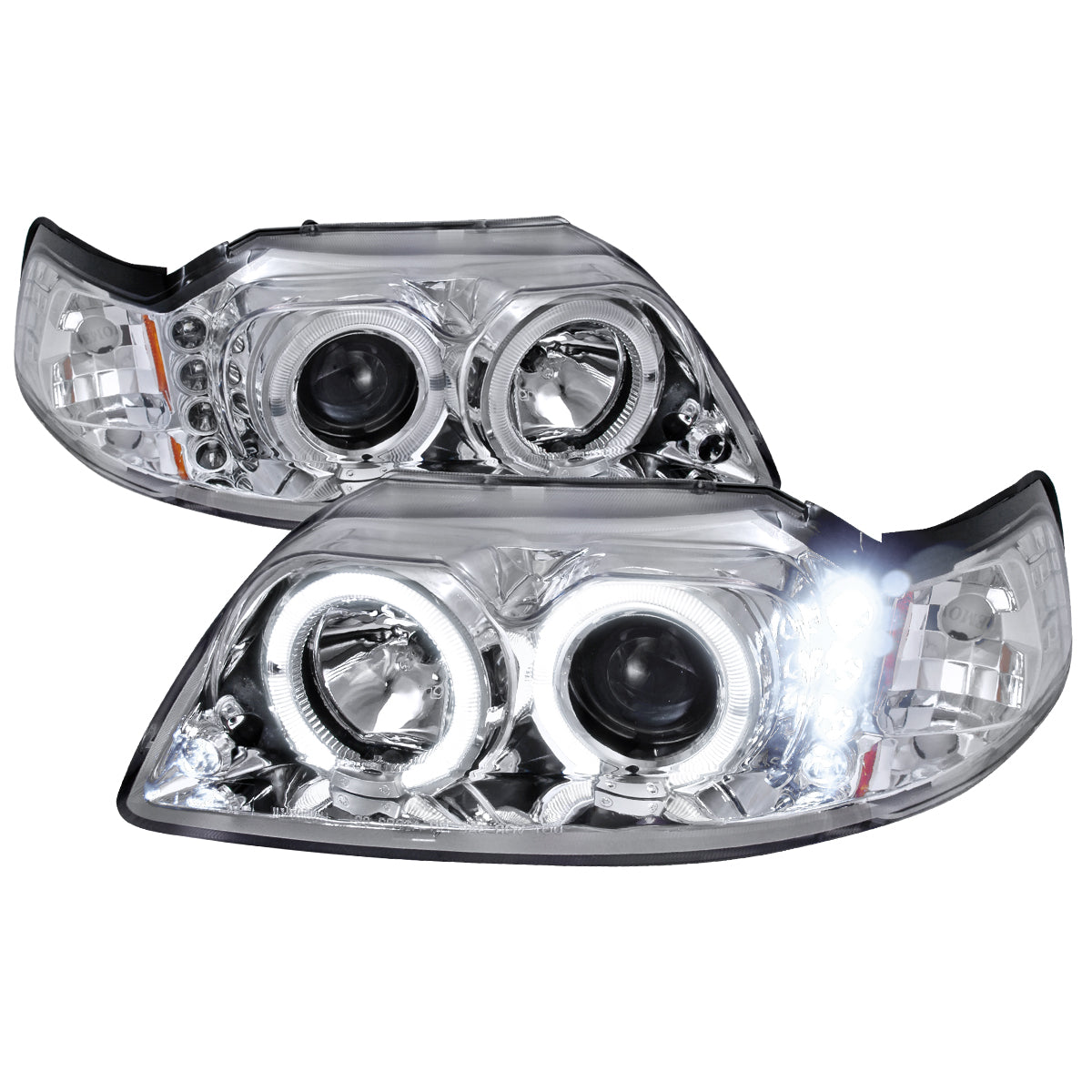 1999-2004 Ford Mustang New Edge Dual Halo Projector Headlights (Chrome Housing / Clear Lens)