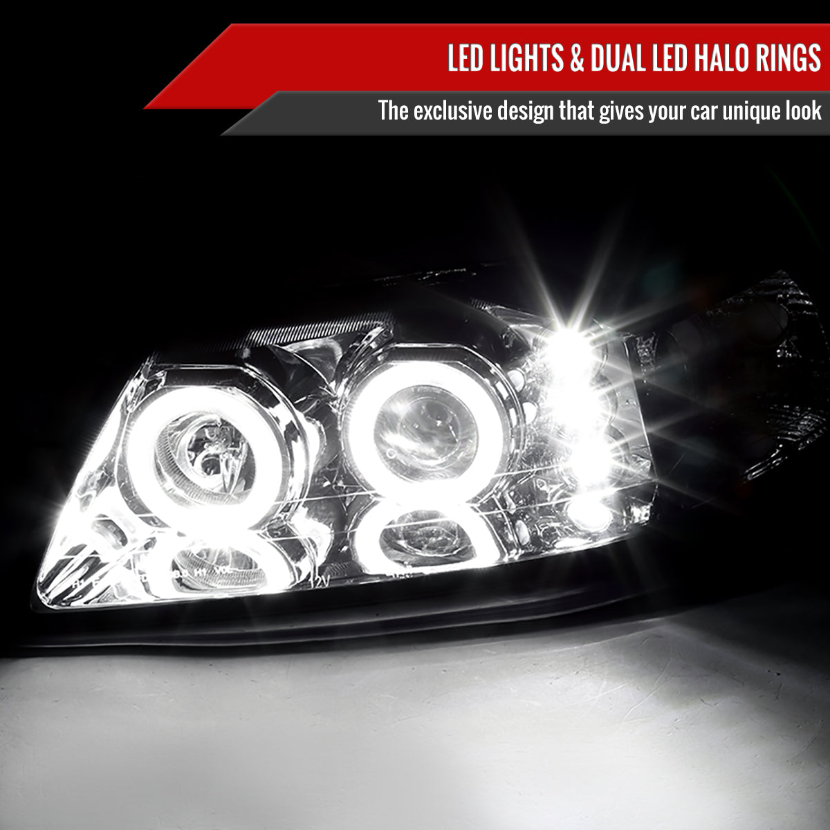 1999-2004 Ford Mustang New Edge Dual Halo V2 Projector Headlights (Chrome Housing / Clear Lens)