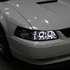 1999-2004 Ford Mustang New Edge Dual Halo V2 Projector Headlights (Chrome Housing / Clear Lens)