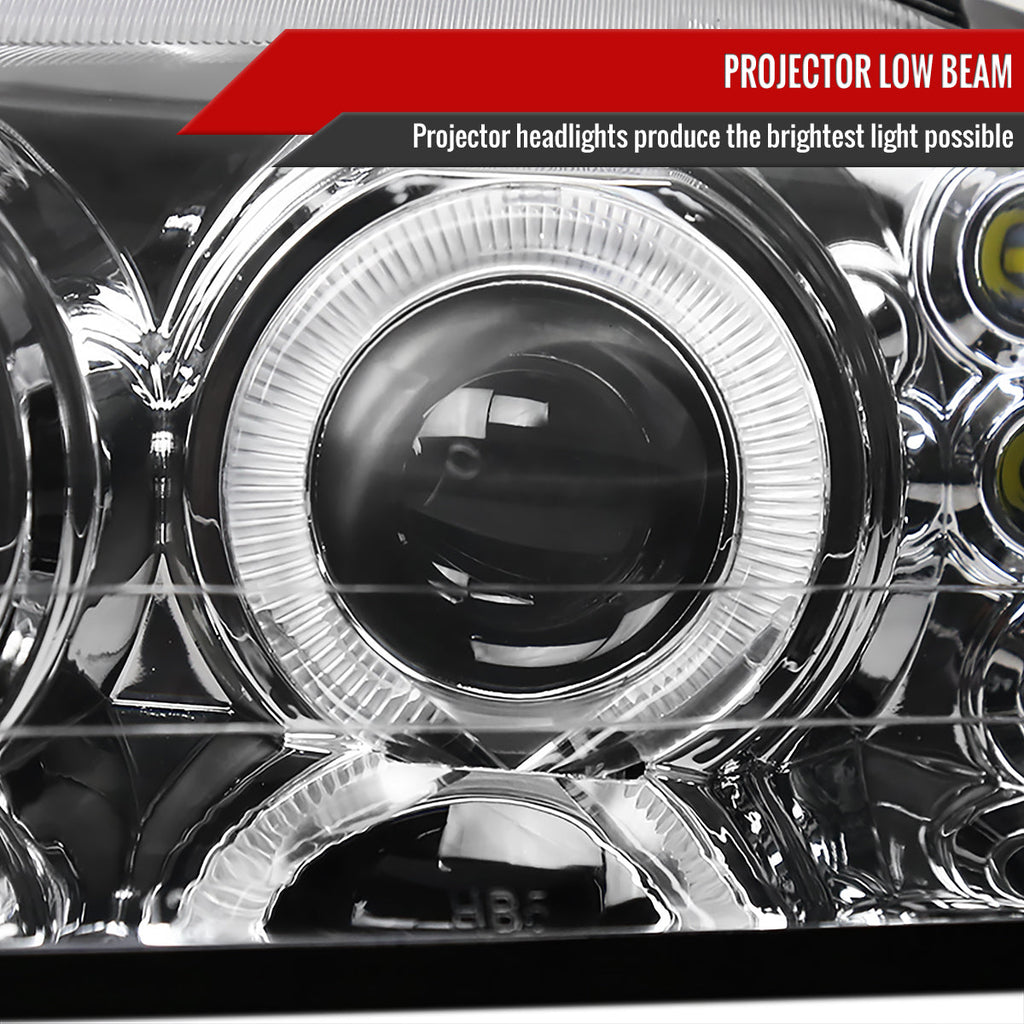 1999-2004 Ford Mustang New Edge Dual Halo V2 Projector Headlights (Chrome Housing / Clear Lens)
