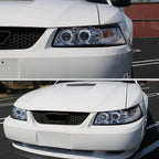 1999-2004 Ford Mustang New Edge Dual Halo V2 Projector Headlights (Chrome Housing / Clear Lens)