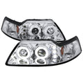 1999-2004 Ford Mustang New Edge Dual Halo V2 Projector Headlights (Chrome Housing / Clear Lens)