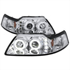 1999-2004 Ford Mustang New Edge Dual Halo V2 Projector Headlights (Chrome Housing / Clear Lens)