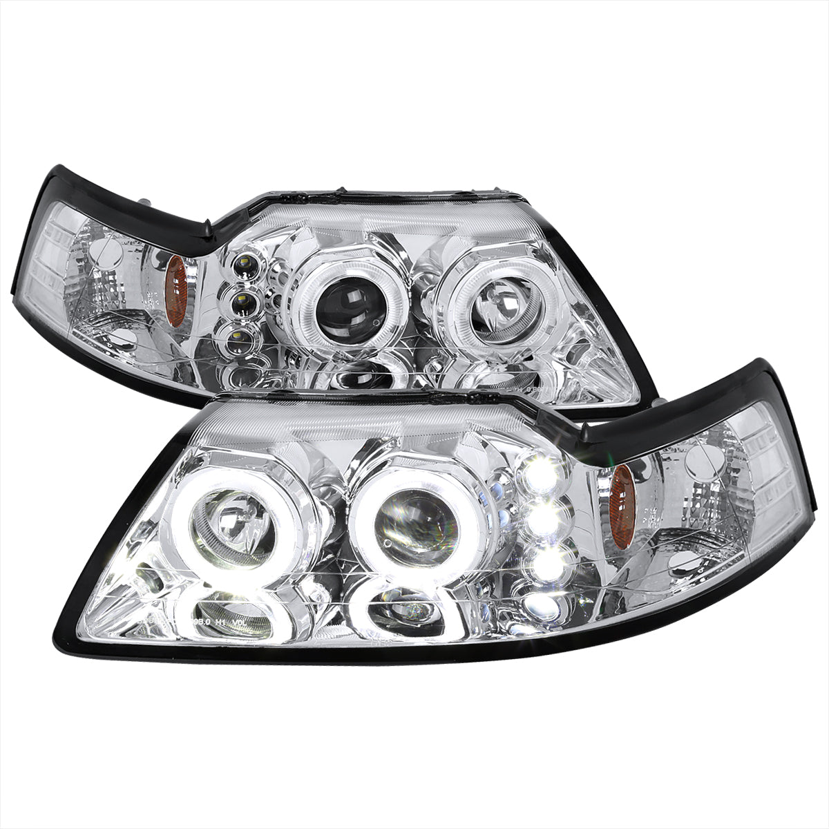 1999-2004 Ford Mustang New Edge Dual Halo V2 Projector Headlights (Chrome Housing / Clear Lens)