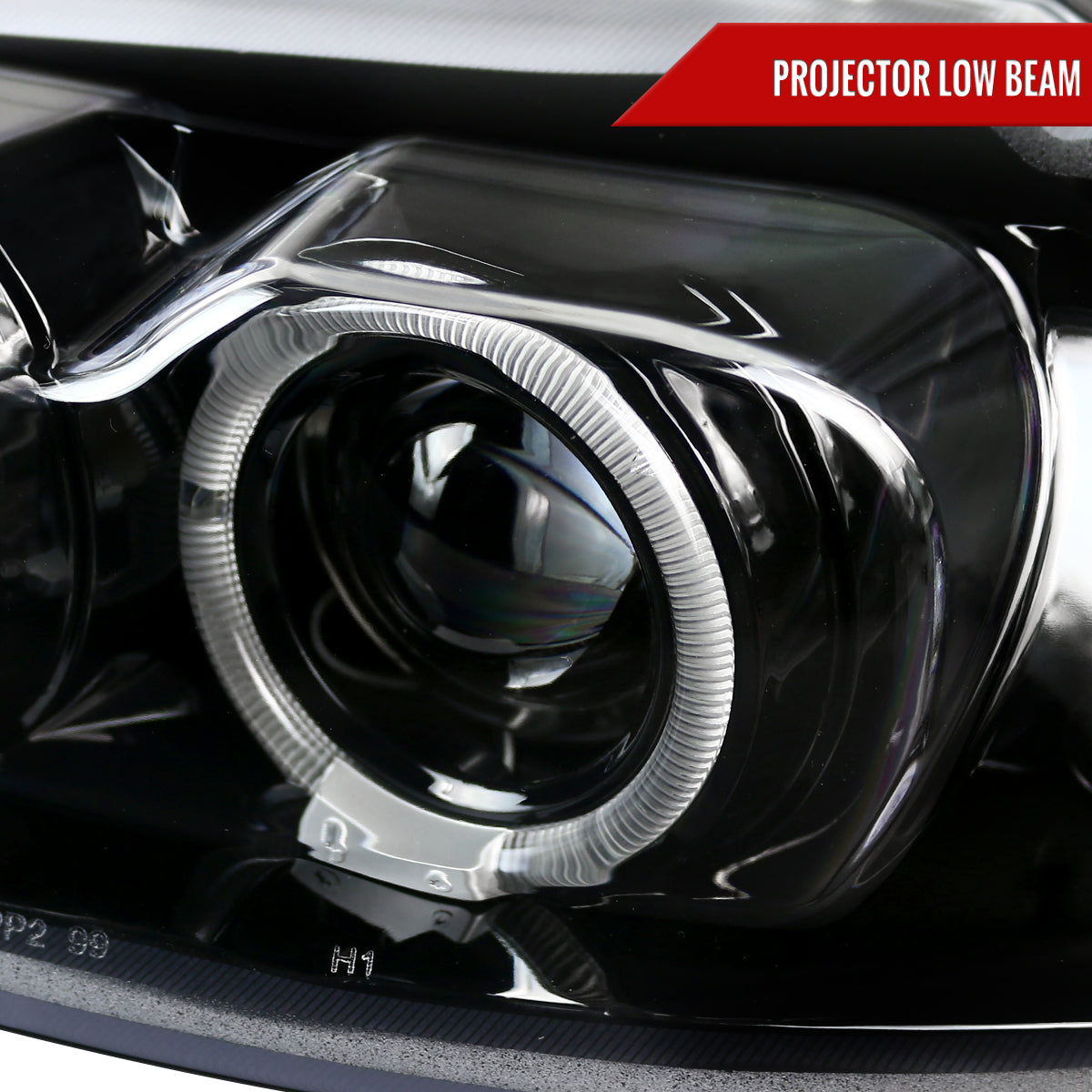 1999-2004 Ford Mustang New Edge Dual Halo Projector Headlights (Jet Black Housing / Clear Lens)