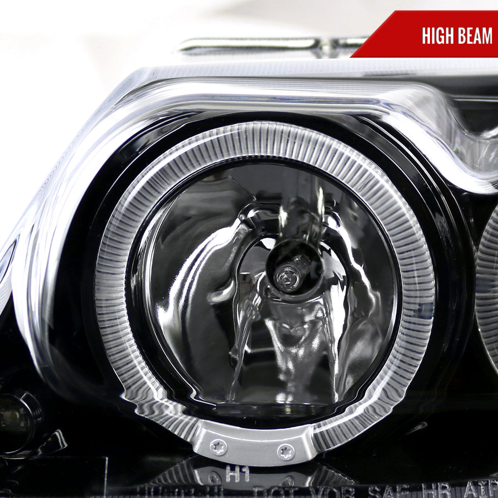 1999-2004 Ford Mustang New Edge Dual Halo Projector Headlights (Jet Black Housing / Clear Lens)
