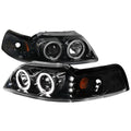 1999-2004 Ford Mustang New Edge Dual Halo Projector Headlights (Jet Black Housing / Clear Lens)