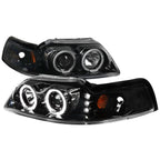 1999-2004 Ford Mustang New Edge Dual Halo Projector Headlights (Jet Black Housing / Clear Lens)