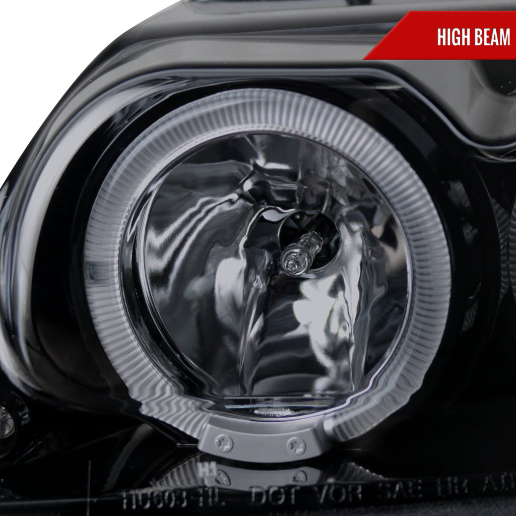 1999-2004 Ford Mustang New Edge Dual Halo Projector Headlights (Glossy Black Housing / Smoked Lens)