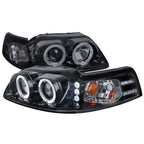 1999-2004 Ford Mustang New Edge Dual Halo Projector Headlights (Glossy Black Housing / Smoked Lens)