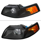 1999-2004 Ford Mustang New Edge Projector Headlights w/ Amber Reflectors (Matte Black Housing / Clear Lens)