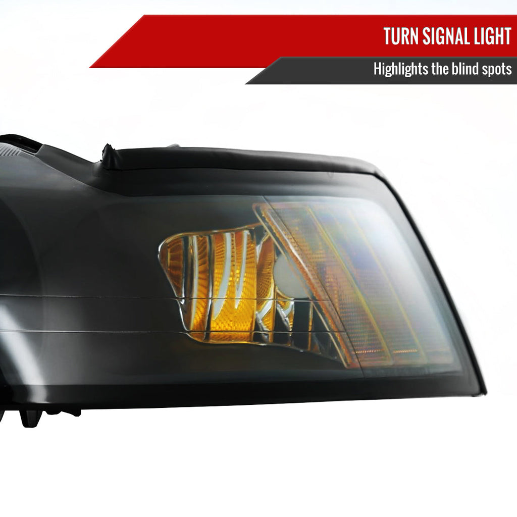 1999-2004 Ford Mustang New Edge Projector Headlights w/ Amber Reflectors (Matte Black Housing / Clear Lens)
