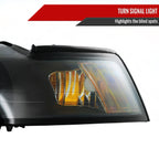1999-2004 Ford Mustang New Edge Projector Headlights w/ Amber Reflectors (Matte Black Housing / Clear Lens)