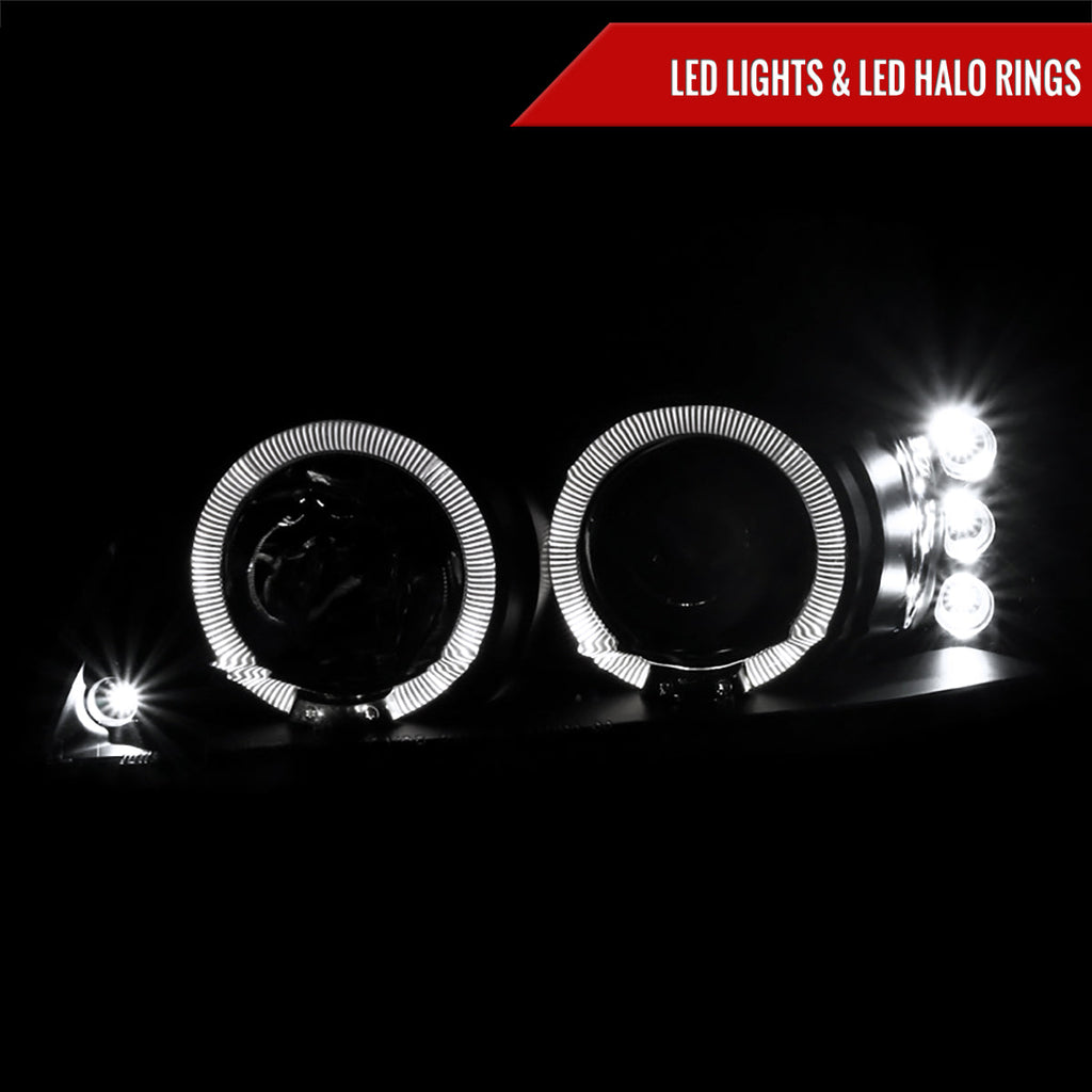 1999-2004 Ford Mustang New Edge Dual Halo Projector Headlights (Matte Black Housing / Clear Lens)