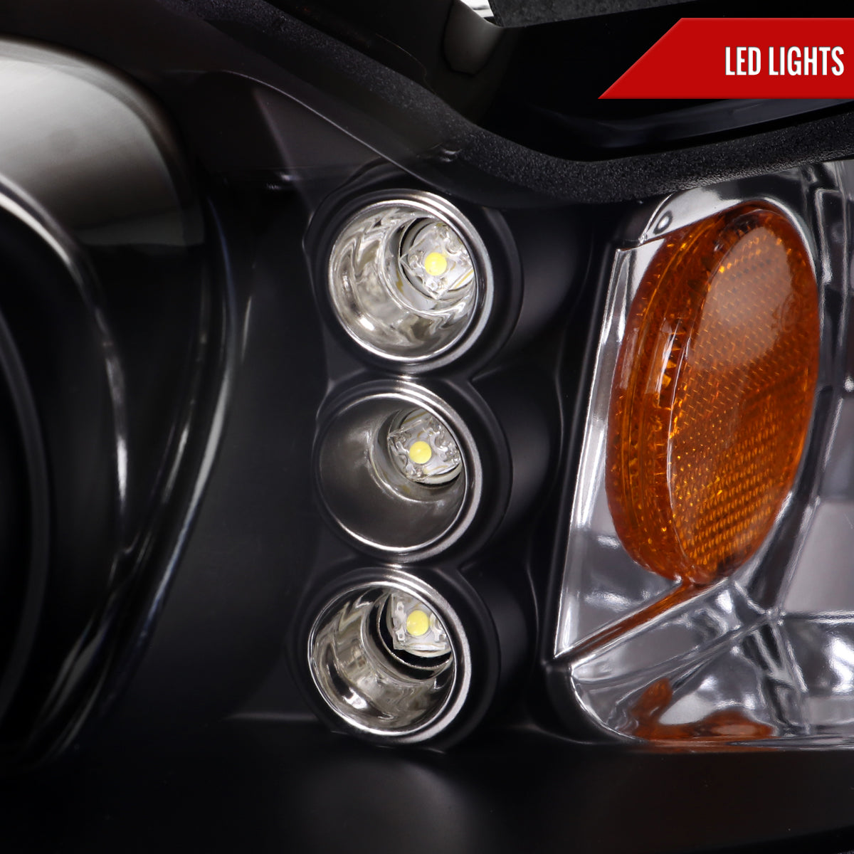 1999-2004 Ford Mustang New Edge Dual Halo Projector Headlights (Matte Black Housing / Clear Lens)