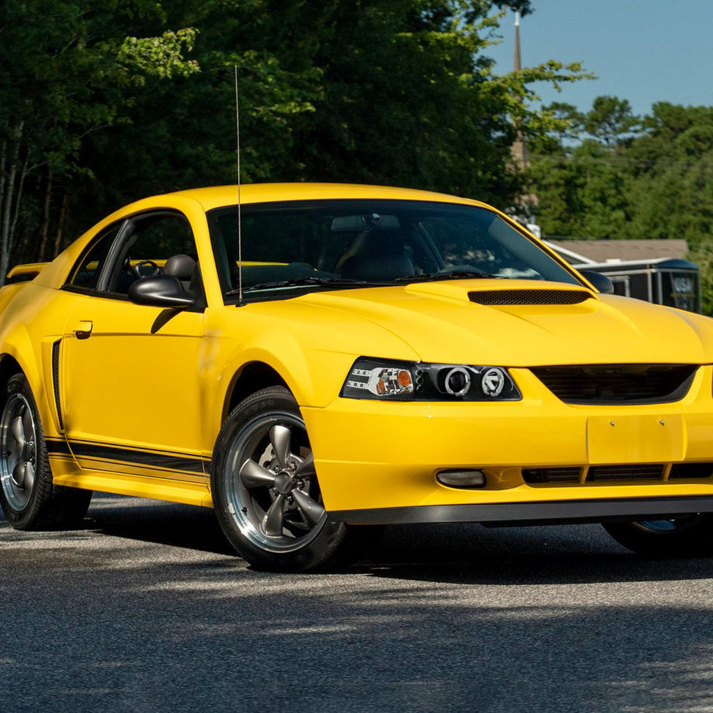 1999-2004 Ford Mustang New Edge Dual Halo Projector Headlights (Matte Black Housing / Clear Lens)