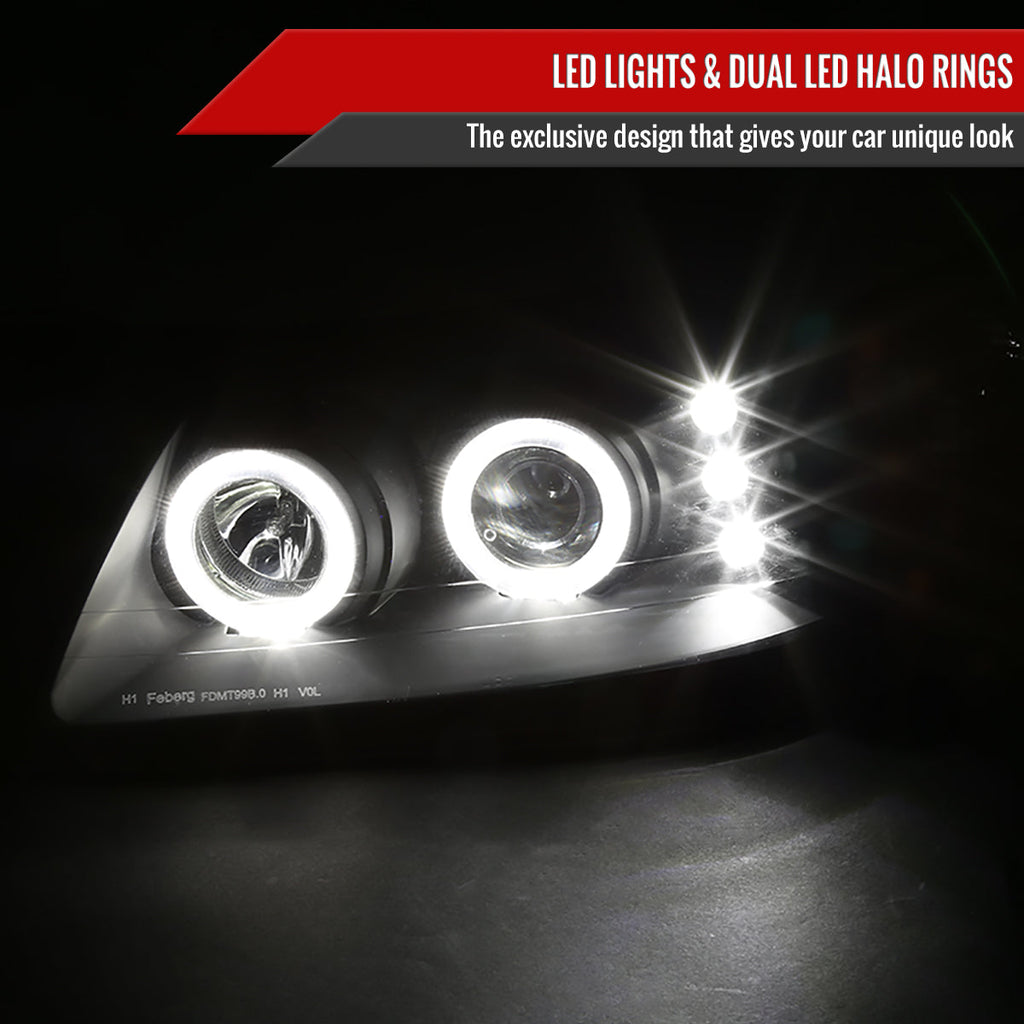 1999-2004 Ford Mustang New Edge Dual Halo V2 Projector Headlights (Matte Black Housing / Clear Lens)