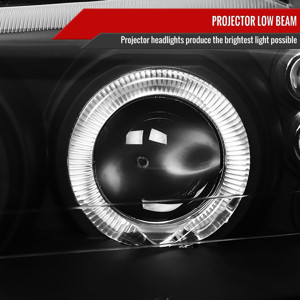 1999-2004 Ford Mustang New Edge Dual Halo V2 Projector Headlights (Matte Black Housing / Clear Lens)