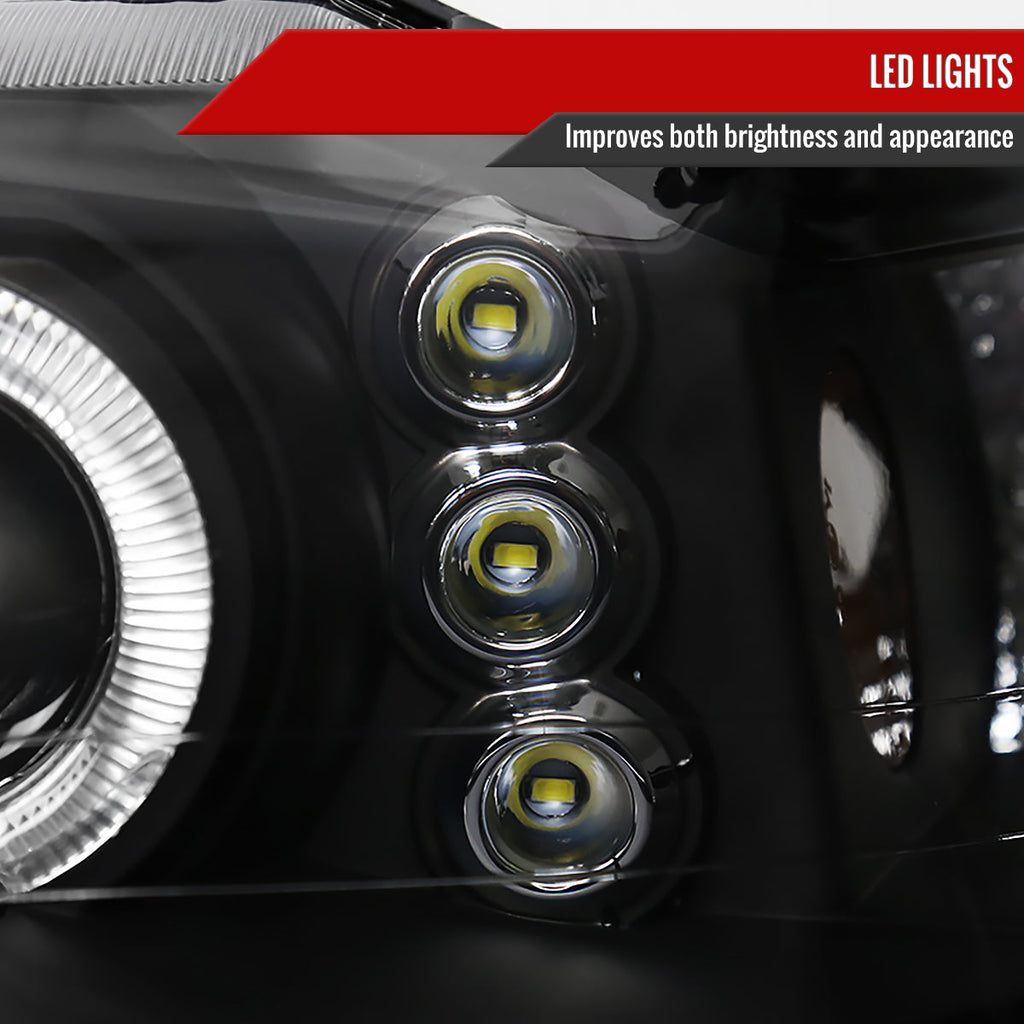 1999-2004 Ford Mustang New Edge Dual Halo V2 Projector Headlights (Matte Black Housing / Clear Lens)