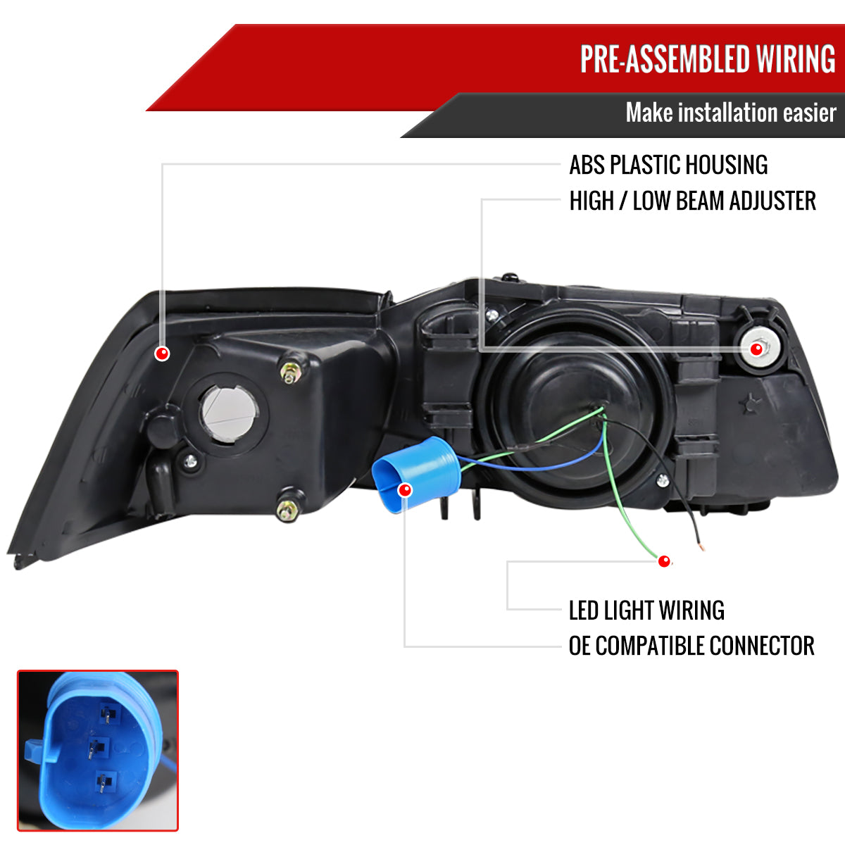 1999-2004 Ford Mustang New Edge Dual Halo V2 Projector Headlights (Matte Black Housing / Clear Lens)
