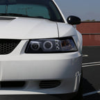 1999-2004 Ford Mustang New Edge Dual Halo V2 Projector Headlights (Matte Black Housing / Clear Lens)