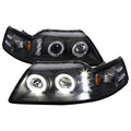 1999-2004 Ford Mustang New Edge Dual Halo V2 Projector Headlights (Matte Black Housing / Clear Lens)