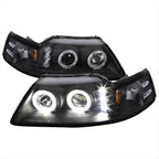 1999-2004 Ford Mustang New Edge Dual Halo V2 Projector Headlights (Matte Black Housing / Clear Lens)