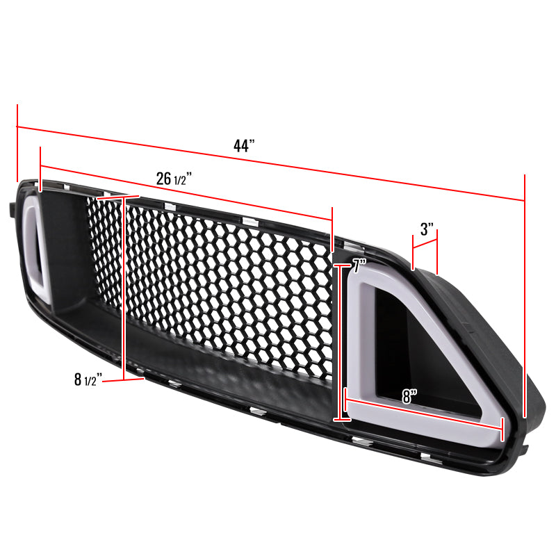 2015-2017 Ford Mustang S550 Black ABS Mesh Grille w/ Dual Integrated LED Bar