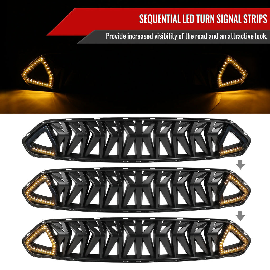 2018-2023 Ford Mustang S550 Shark Style Hood Grille w/ Sequential LED Turn Signal Lights