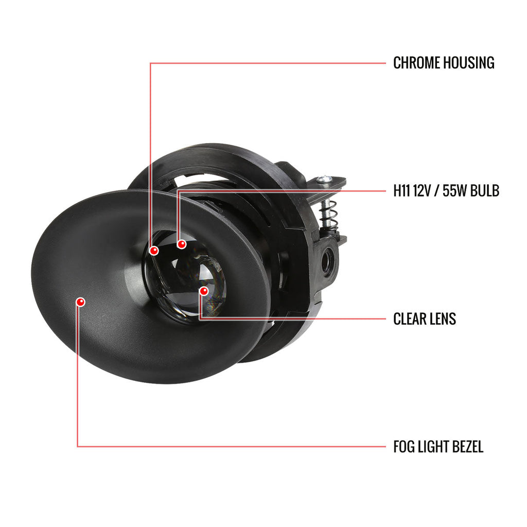 2015-2023 Dodge Challenger H11 12V/55W Projector Fog Lights Kit (Chrome Housing / Clear Lens)