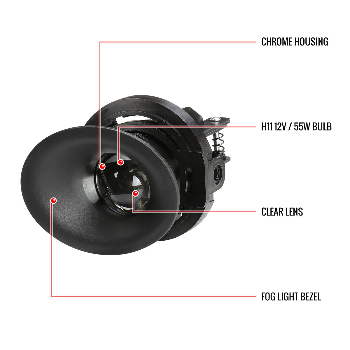 2015-2023 Dodge Challenger H11 12V/55W Projector Fog Lights Kit (Chrome Housing / Clear Lens)