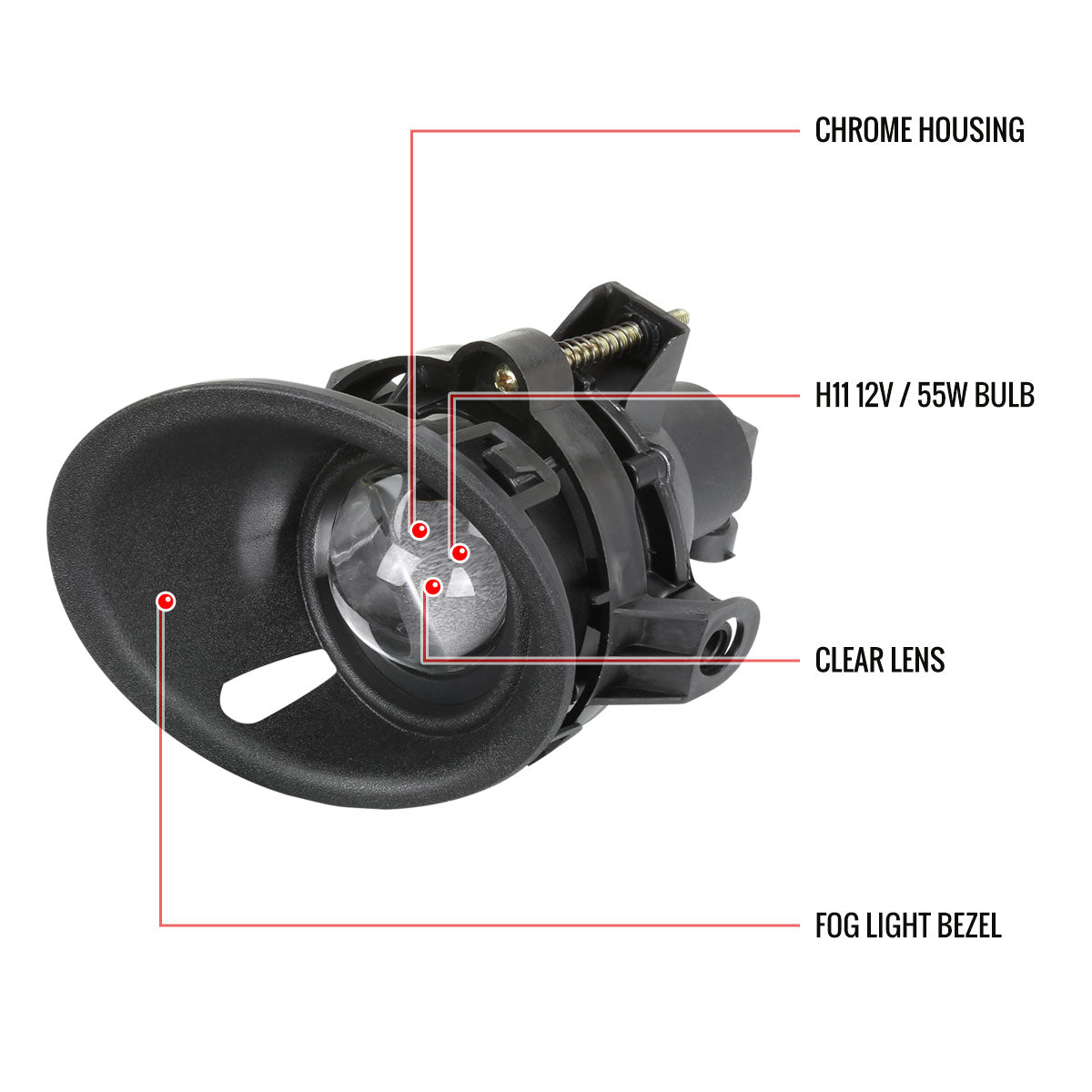 2014-2015 Chevrolet Camaro 5th Gen 3.6L V6 12V/55W H11 Projector Fog Lights Kit (Chrome Housing / Clear Lens)