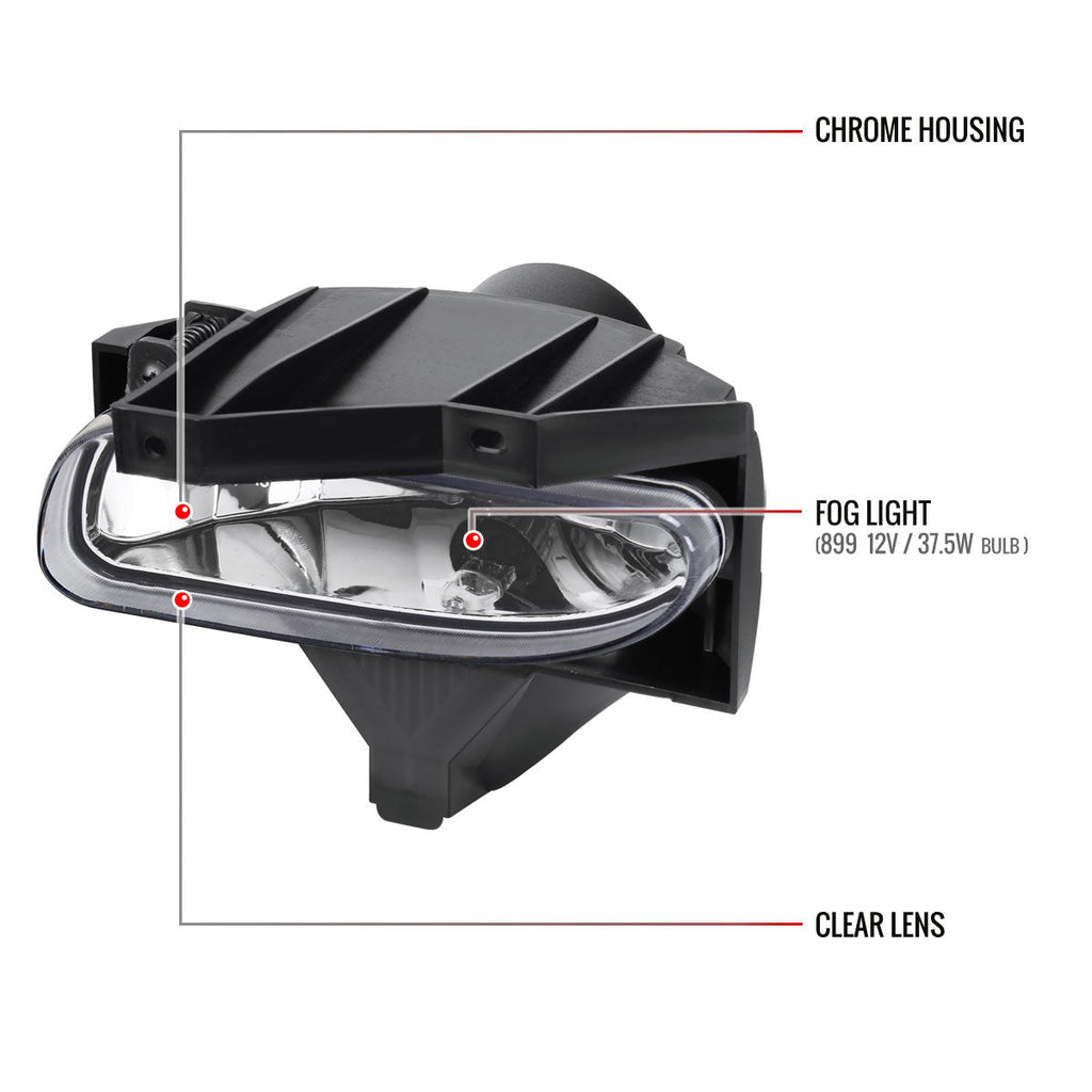 1999-2004 Ford Mustang New Edge 899 Fog Lights Kit w/ Switch & Wiring Harness (Chrome Housing / Clear Lens)